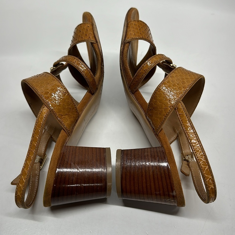 Ferragamo Sandals Shoes High Heel Open Toe Ankle Strap Cognac Brown Size 6 B - Picture 9 of 13